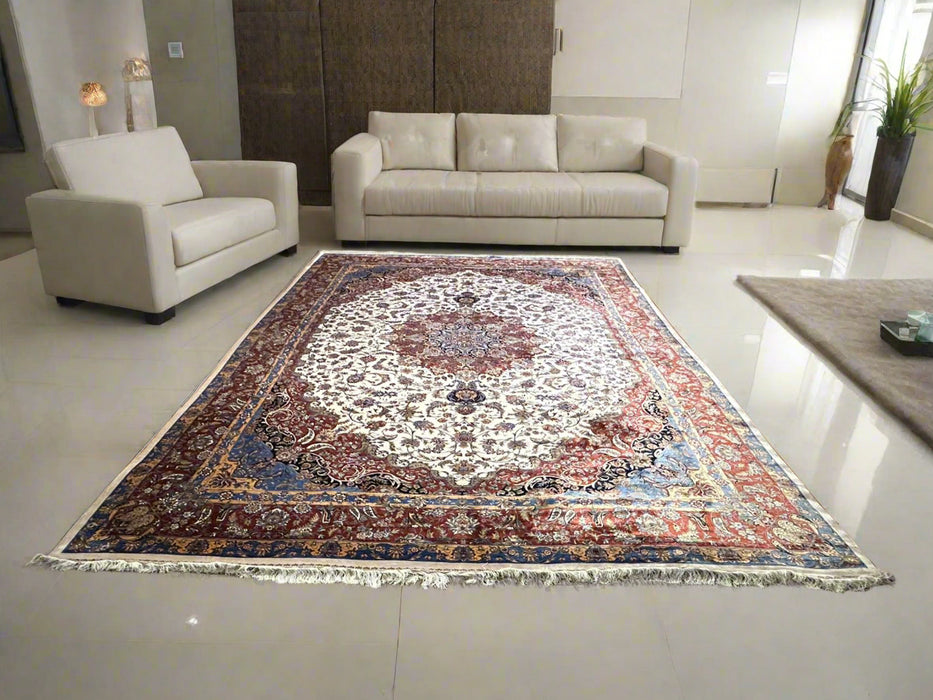 Exquisite 100% Silk Persian Design Rug – Elegant and Luxurious, size 9' 9" x 12' 9"  (H)