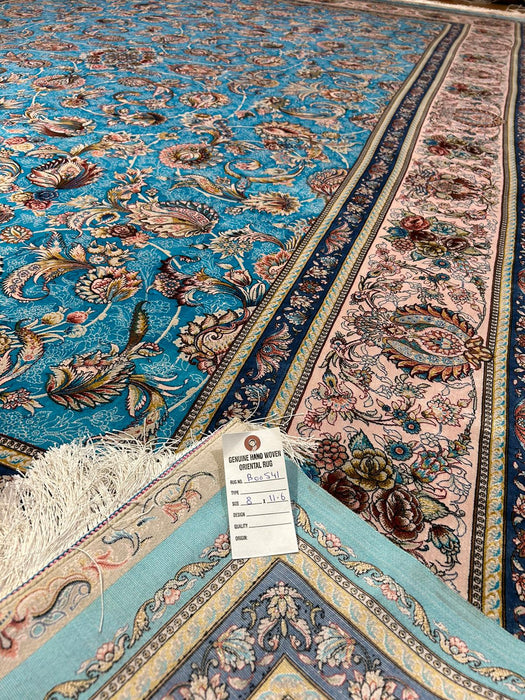 Exquisite 100% Silk Persian Design Rug – Elegant and Luxurious, size 8" x 11' 6"  (H)