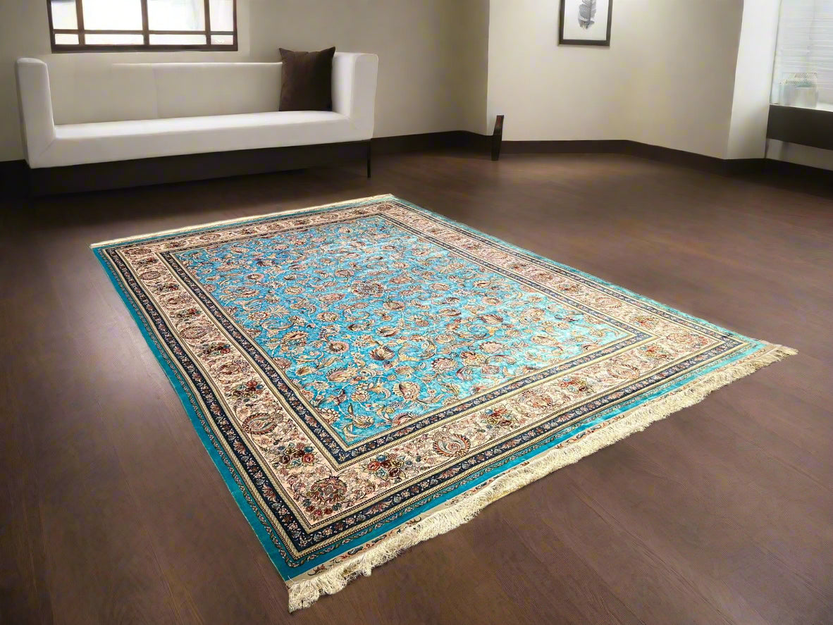 Exquisite 100% Silk Persian Design Rug – Elegant and Luxurious, size 8 ...