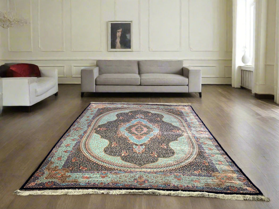 Exquisite 100% Silk Persian Design Rug – Elegant and Luxurious, size  9' 9" x 12' 10"