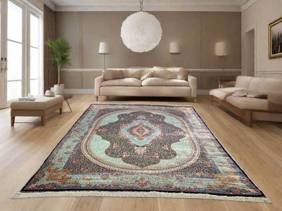 Exquisite 100% Silk Persian Design Rug – Elegant and Luxurious, size  9' 9" x 12' 10"