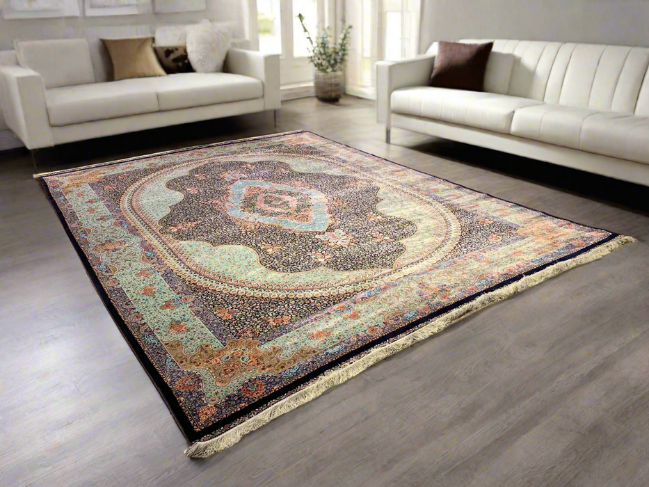 Exquisite 100% Silk Persian Design Rug – Elegant and Luxurious, size  9' 9" x 12' 10"