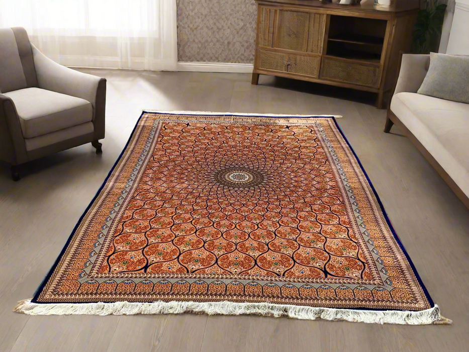 Exquisite 100% Silk Persian Design Rug – Elegant and Luxurious, size  7' x 10'