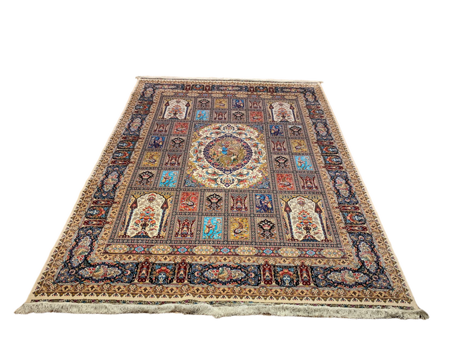Exquisite 100% Silk Persian Design Rug – Elegant and Luxurious, size  8' 3" x 11' 2"