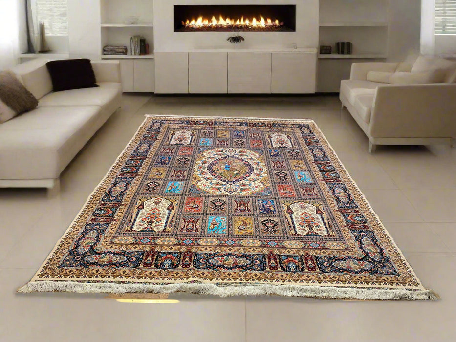 Exquisite 100% Silk Persian Design Rug – Elegant and Luxurious, size  8' 3" x 11' 2"