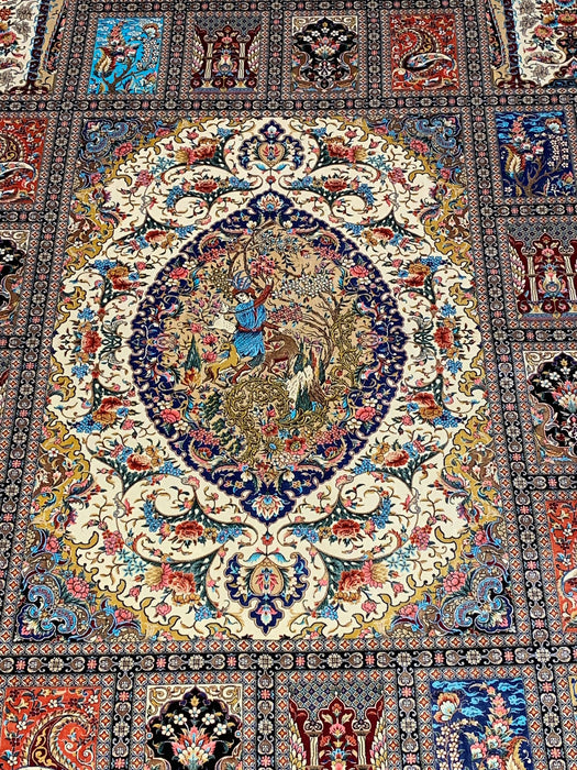 Exquisite 100% Silk Persian Design Rug – Elegant and Luxurious, size  8' 3" x 11' 2"
