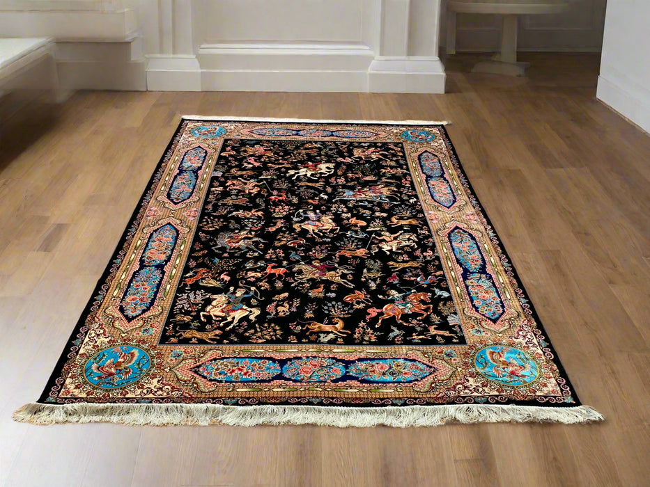 Exquisite 100% Silk Persian Design Rug – Elegant and Luxurious, size  6' 7" x 9' 10"
