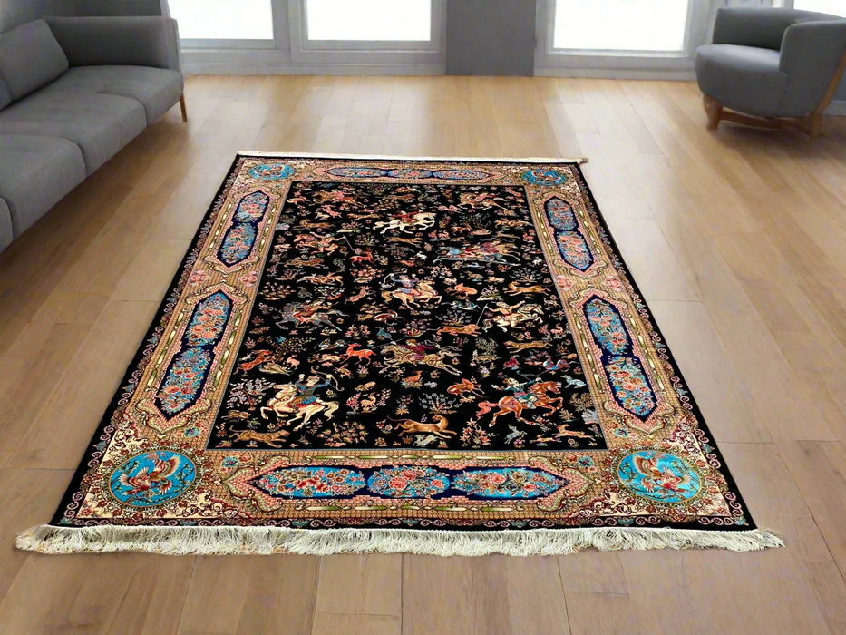 Exquisite 100% Silk Persian Design Rug – Elegant and Luxurious, size  6' 7" x 9' 10"