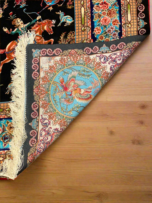 Exquisite 100% Silk Persian Design Rug – Elegant and Luxurious, size  6' 7" x 9' 10"