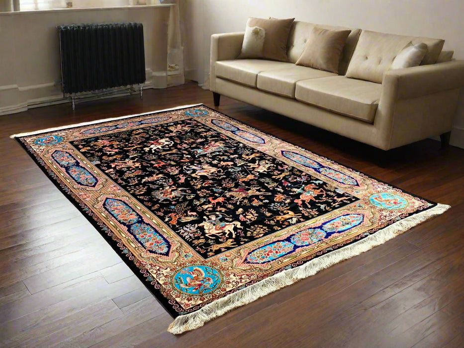 Exquisite 100% Silk Persian Design Rug – Elegant and Luxurious, size  6' 7" x 9' 10"