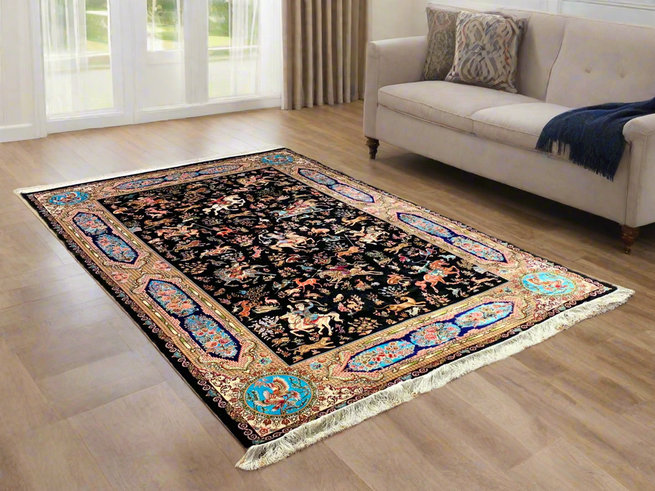 Exquisite 100% Silk Persian Design Rug – Elegant and Luxurious, size  6' 7" x 9' 10"