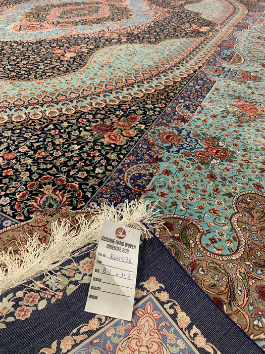 Exquisite 100% Silk Persian Design Rug – Elegant and Luxurious, size 8' 1" x 11' 2"