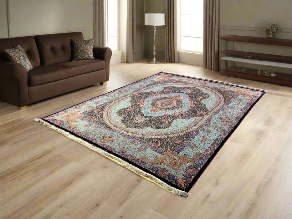 Exquisite 100% Silk Persian Design Rug – Elegant and Luxurious, size 8' 1" x 11' 2"
