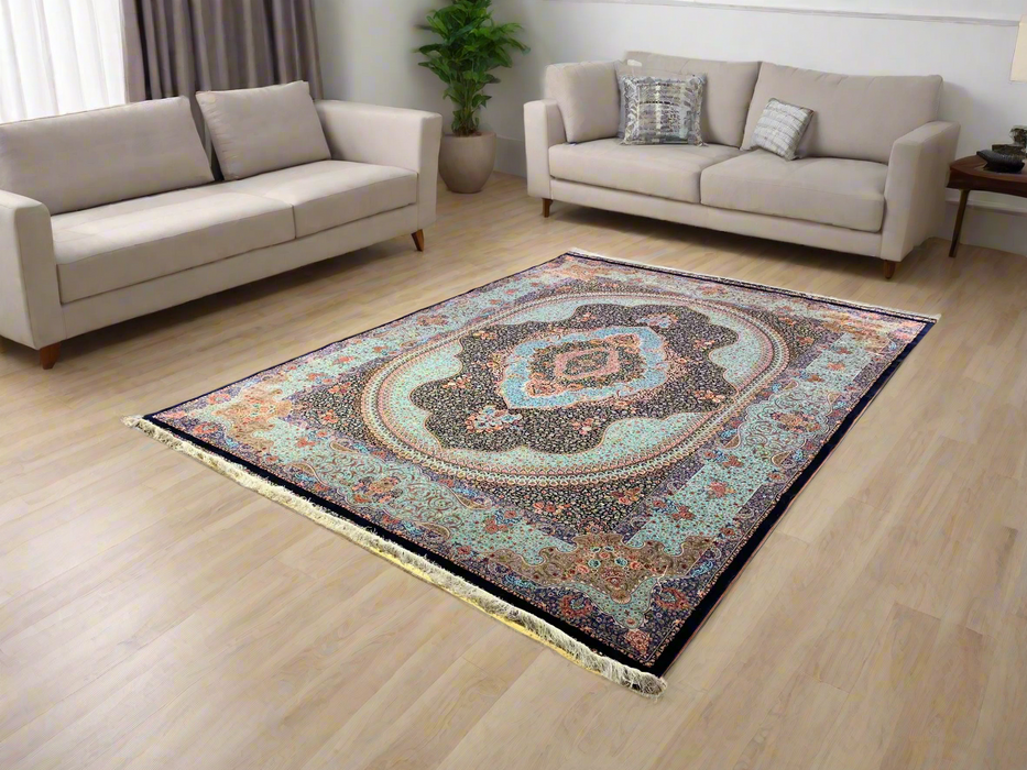 Exquisite 100% Silk Persian Design Rug – Elegant and Luxurious, size 8' 1" x 11' 2"
