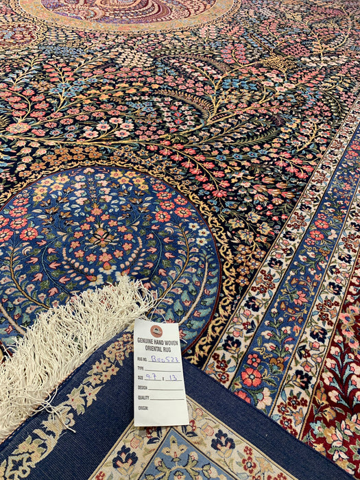 Exquisite 100% Silk Persian Design Rug – Elegant and Luxurious, size 9' 7" x 13'