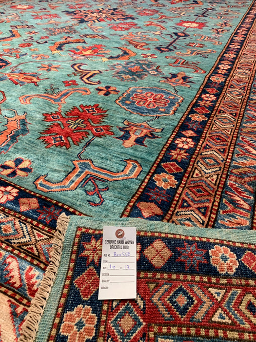 Hand-Knotted Vegetable Dye Kazak Rug from Pakistan, size 10" x 13"