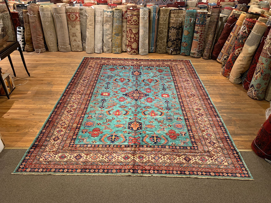 Hand-Knotted Vegetable Dye Kazak Rug from Pakistan, size 10" x 13"