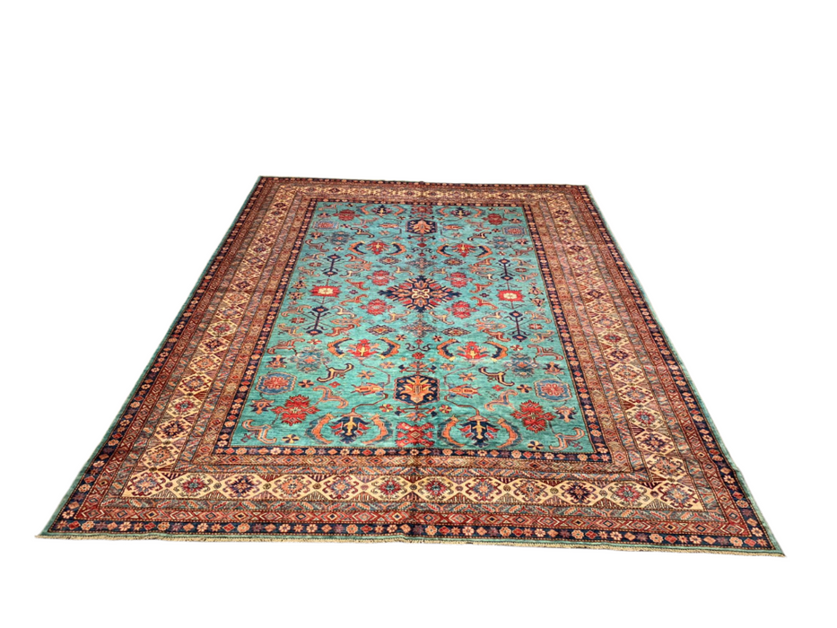 Hand-Knotted Vegetable Dye Kazak Rug from Pakistan, size 10" x 13"