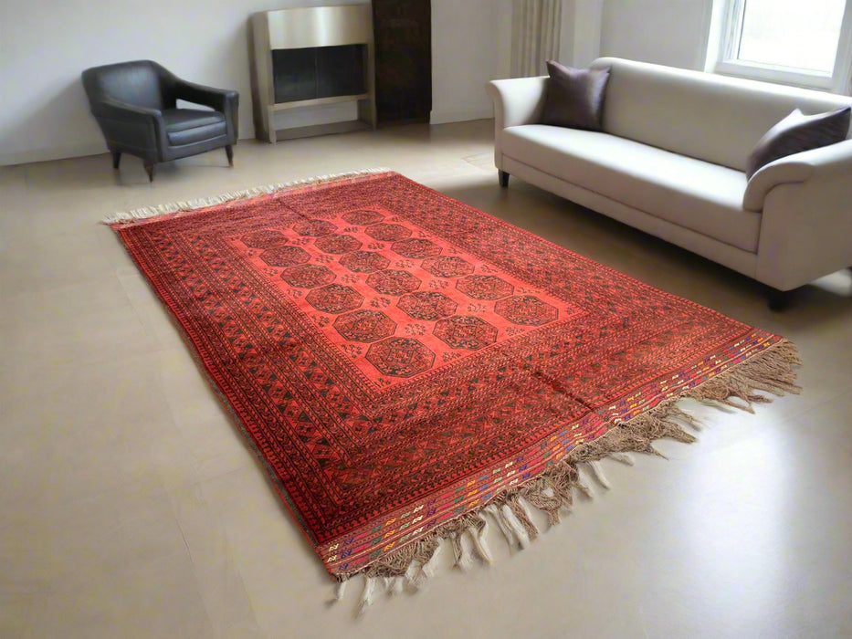 Terkaman Tribal Afghan Oriental Rug, size 3" 9" x 12"  (C) Filpa