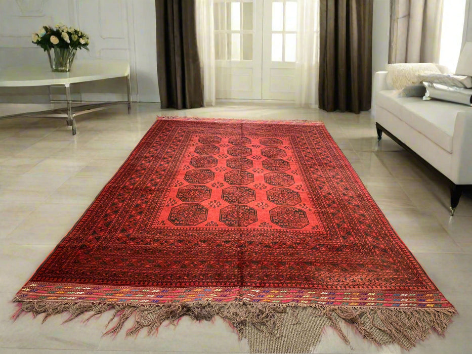 Terkaman Tribal Afghan Oriental Rug, size 3" 9" x 12"  (C) Filpa