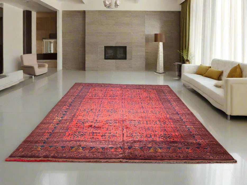 Terkaman Tribal Afghan Oriental Rug, size 9' 11" x 13"  (C)