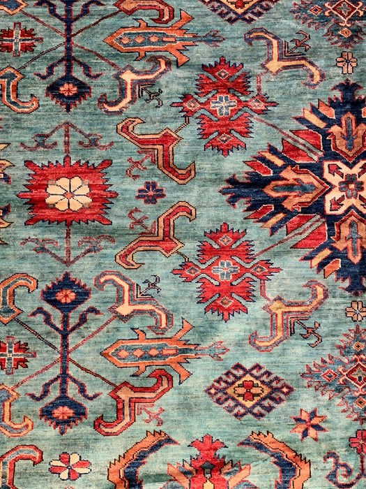 Hand-Knotted Vegetable Dye Kazak Rug from Pakistan, size 10" x 13"