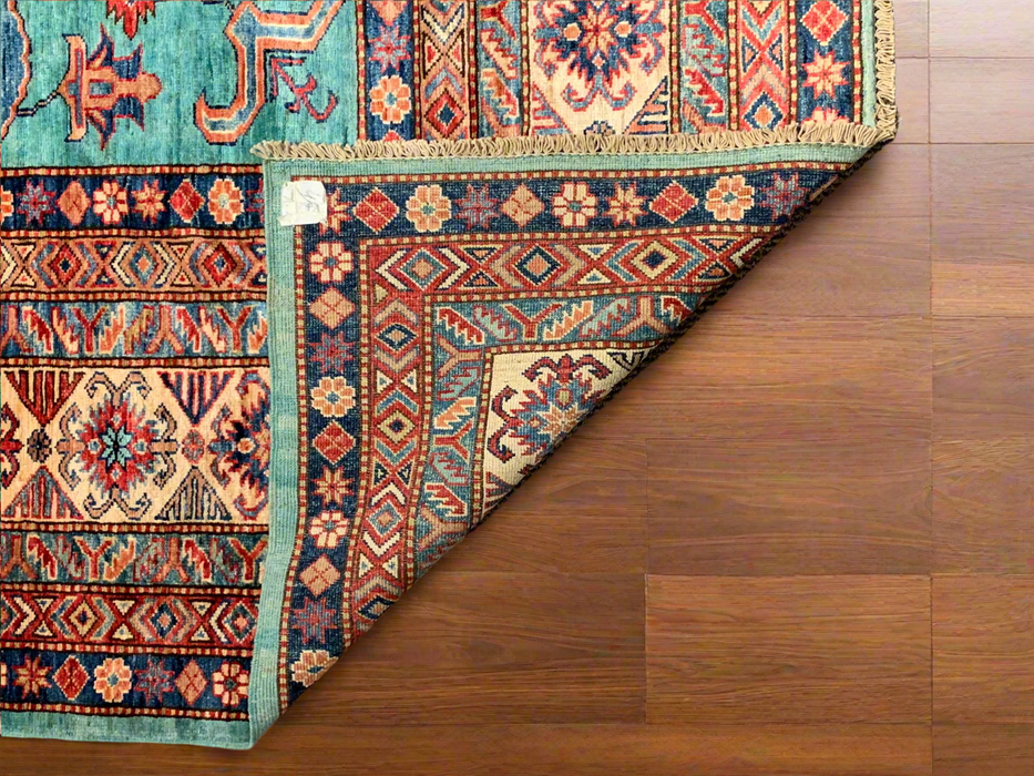 Hand-Knotted Vegetable Dye Kazak Rug from Pakistan, size 10" x 13"