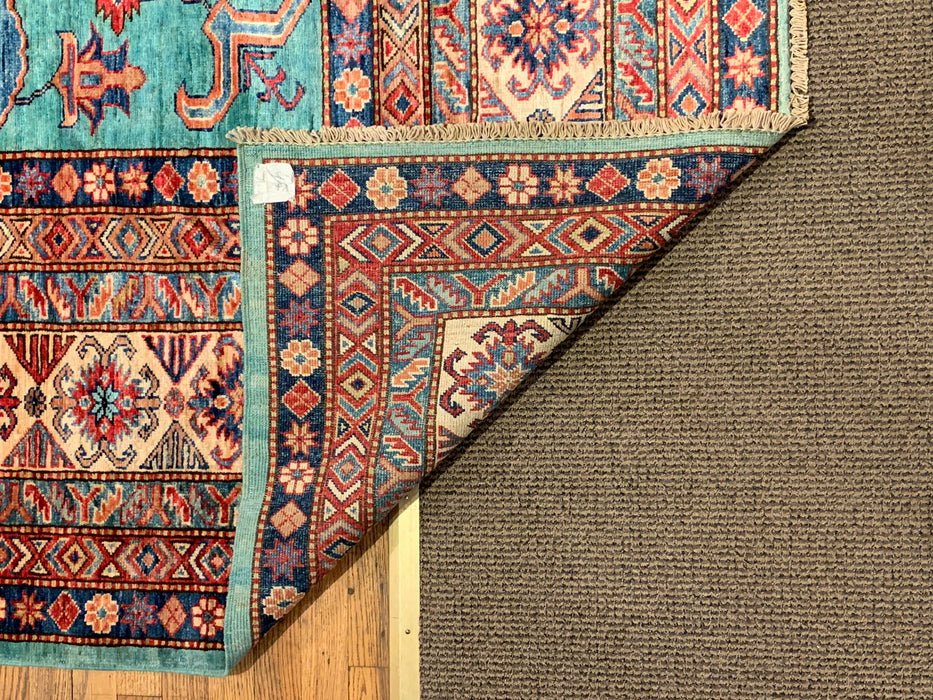 Hand-Knotted Vegetable Dye Kazak Rug from Pakistan, size 10" x 13"