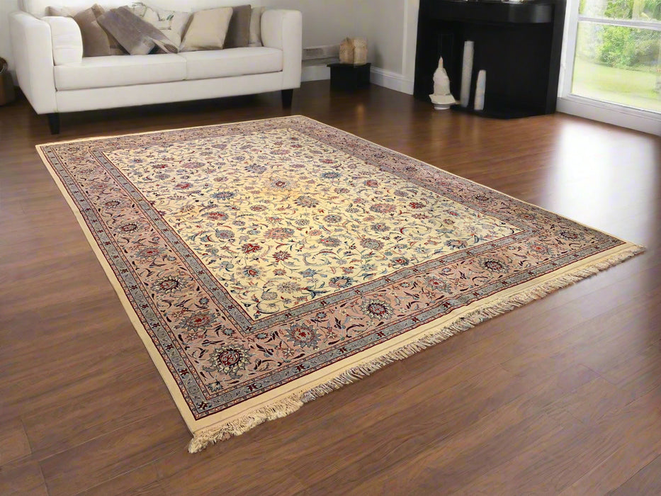 Hand-Knotted Pakistani Wool Rug, Tribal/Floral Design, 10" x 13' 8"  (N) Double Knot