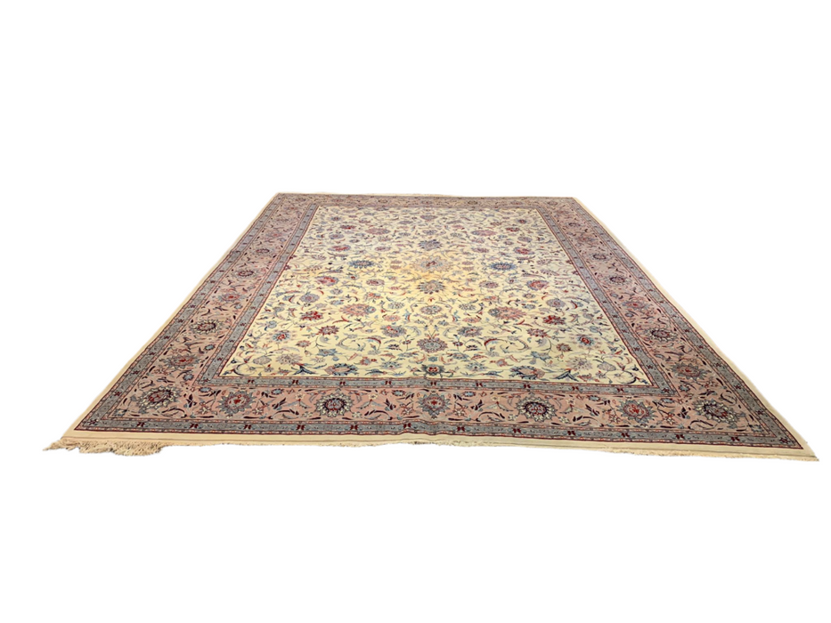 Hand-Knotted Pakistani Wool Rug, Tribal/Floral Design, 10" x 13' 8"  (N) Double Knot