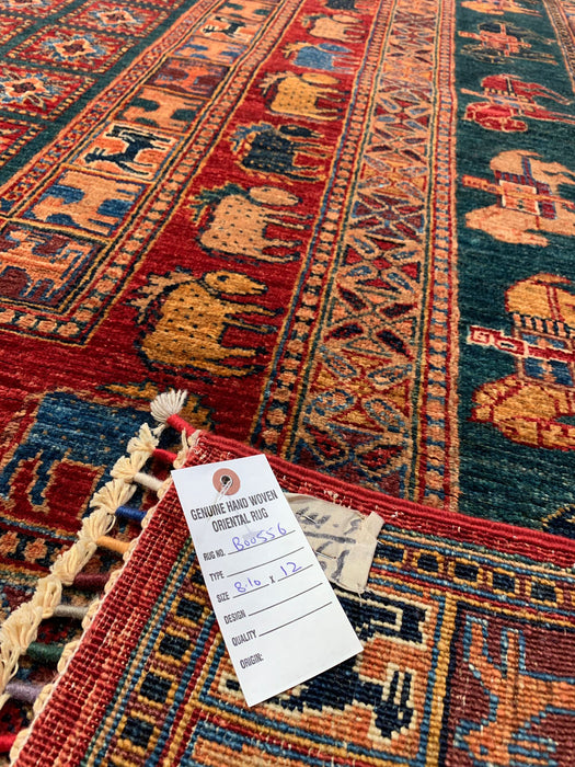 Hand-Knotted Vegetable Dye Kazak Rug from Pakistan, size 8' 10" x 12"