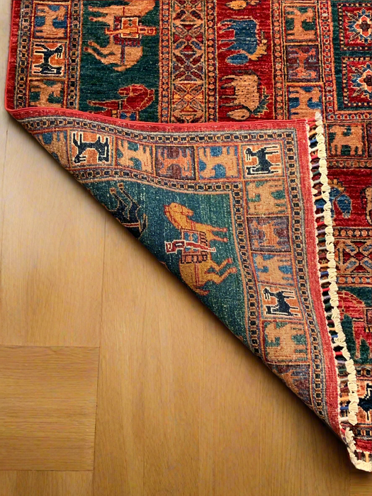 Hand-Knotted Vegetable Dye Kazak Rug from Pakistan, size 8' 10" x 12"