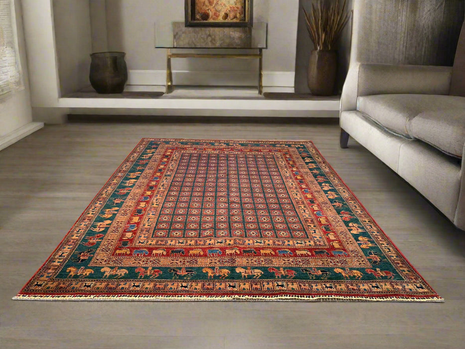 Hand-Knotted Vegetable Dye Kazak Rug from Pakistan, size 8' 10" x 12"