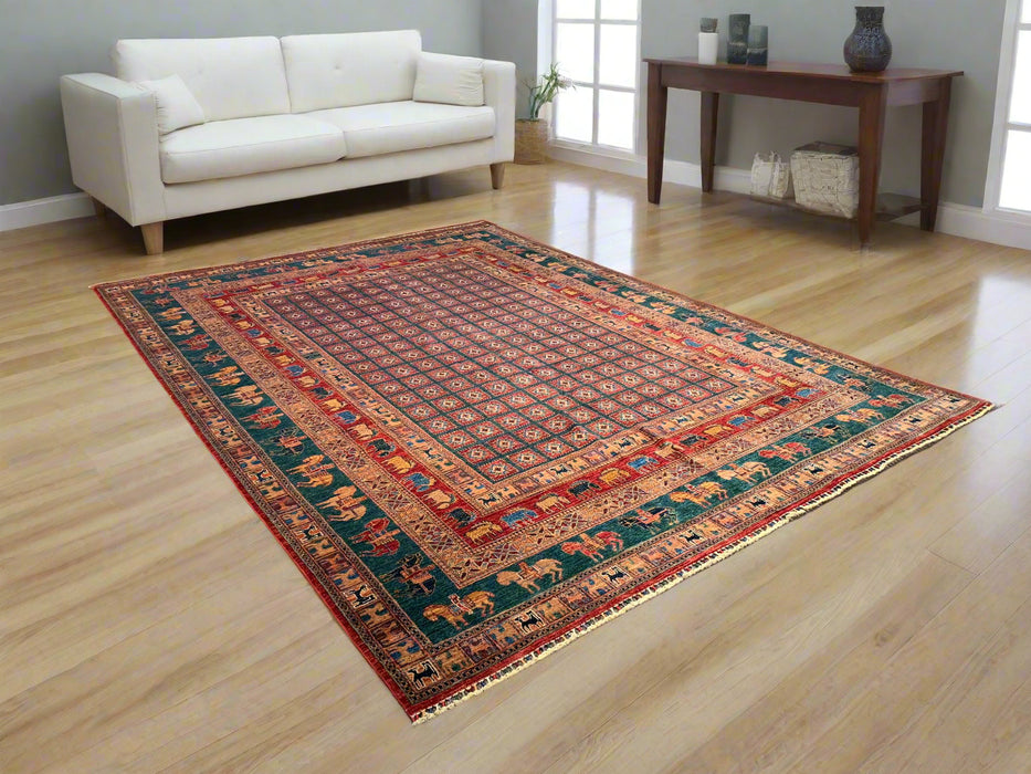 Hand-Knotted Vegetable Dye Kazak Rug from Pakistan, size 8' 10" x 12"