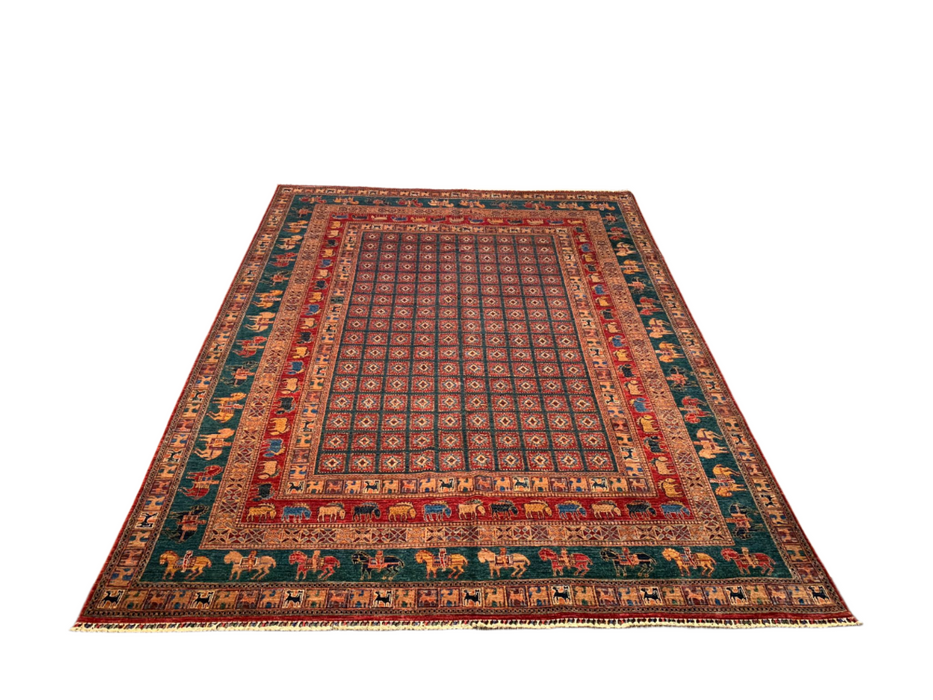 Hand-Knotted Vegetable Dye Kazak Rug from Pakistan, size 8' 10" x 12"