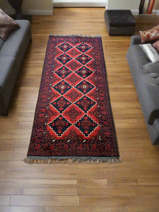 Terkaman Tribal Afghan Oriental Rug, size 3' 8" x 6' 3" 1' 10" x 4' 9"  (C)