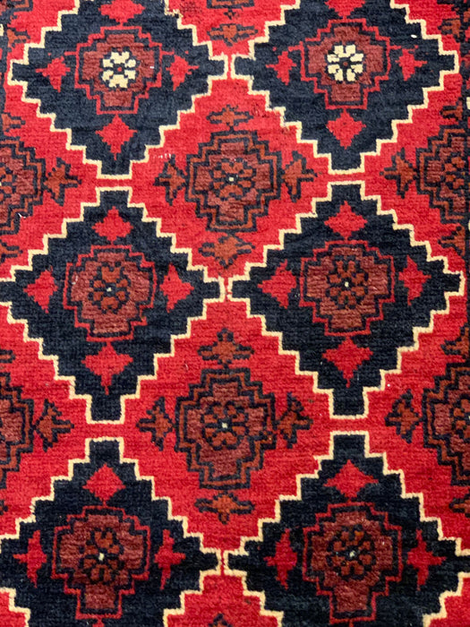 Terkaman Tribal Afghan Oriental Rug, size 3' 8" x 6' 3" 1' 10" x 4' 9"  (C)