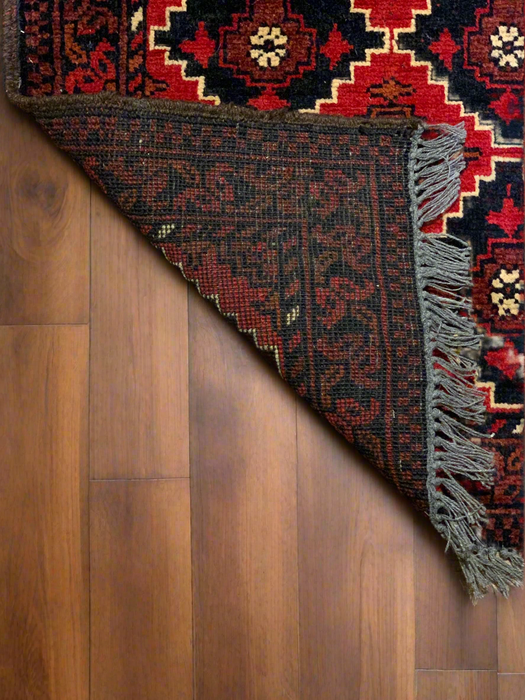 Terkaman Tribal Afghan Oriental Rug, size 3' 8" x 6' 3" 1' 10" x 4' 9"  (C)