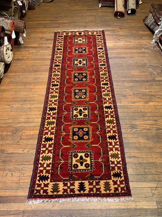 Terkaman Tribal Afghan Oriental Rug, size 2' 11" x 9' 7"  (Q)
