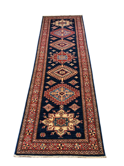 Hand-Knotted Vegetable Dye Kazak Rug from Pakistan, size 2' 8" x 9' 10"