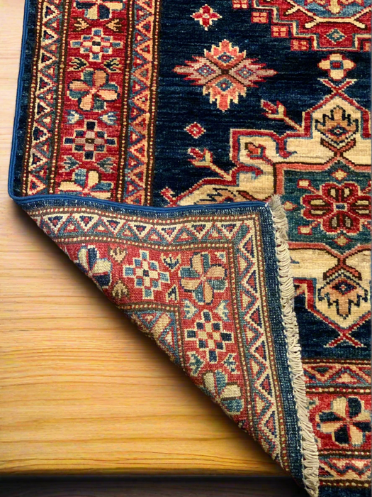 Hand-Knotted Vegetable Dye Kazak Rug from Pakistan, size 2' 8" x 9' 10"