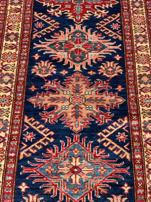 Hand-Knotted Vegetable Dye Kazak Rug from Pakistan, size 2' 8" x 13' 2"