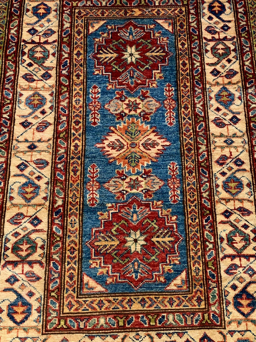 Hand-Knotted Vegetable Dye Kazak Rug from Pakistan, size 2' 7" x 4' 1"