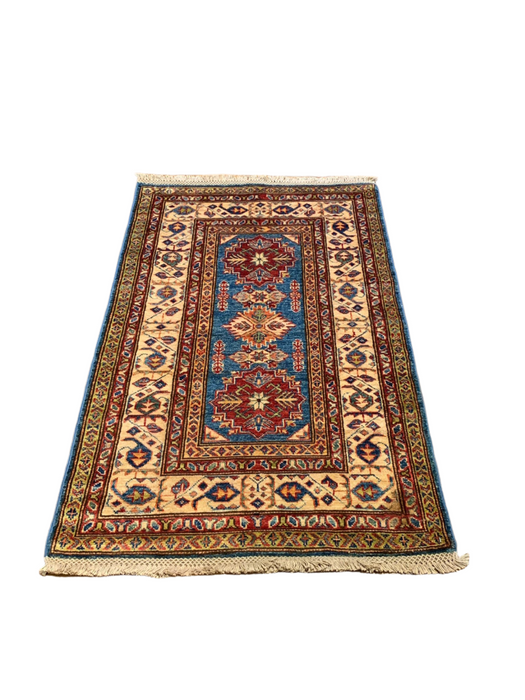Hand-Knotted Vegetable Dye Kazak Rug from Pakistan, size 2' 7" x 4' 1"