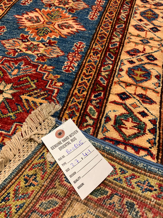 Hand-Knotted Vegetable Dye Kazak Rug from Pakistan, size 2' 7" x 4' 1"