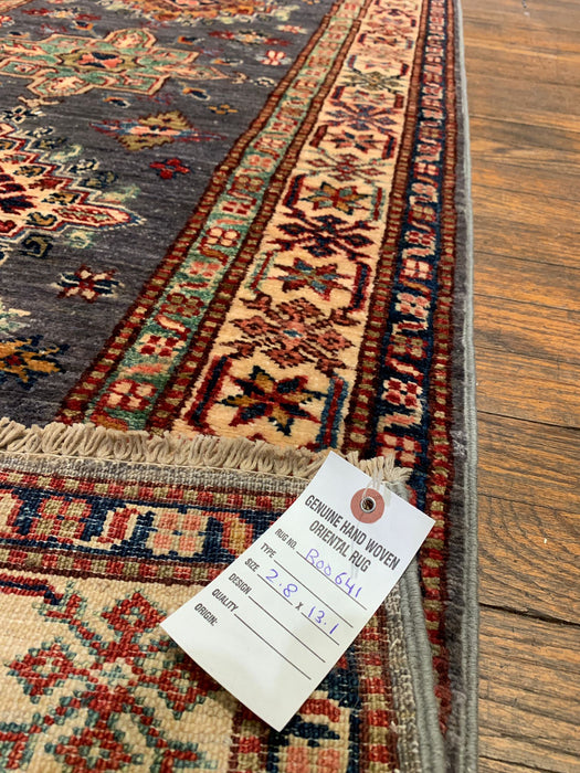 Hand-Knotted Vegetable Dye Kazak Rug from Pakistan, size 2' 8" x 13' 1"