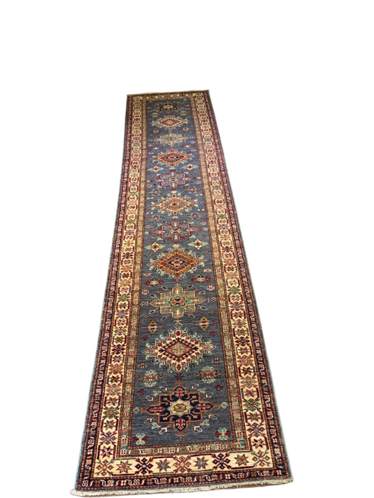 Hand-Knotted Vegetable Dye Kazak Rug from Pakistan, size 2' 8" x 13' 1"