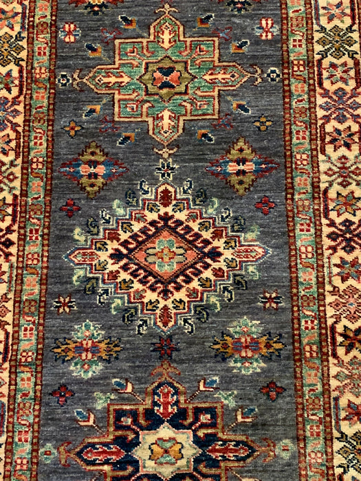 Hand-Knotted Vegetable Dye Kazak Rug from Pakistan, size 2' 8" x 13' 1"