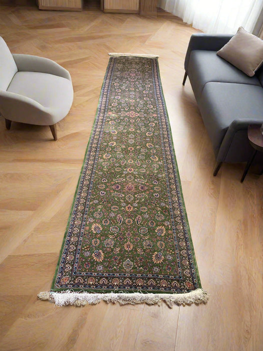 Exquisite 100% Silk Persian Design Rug – Elegant and Luxurious, size 2' 7" x 12' 9" (H)