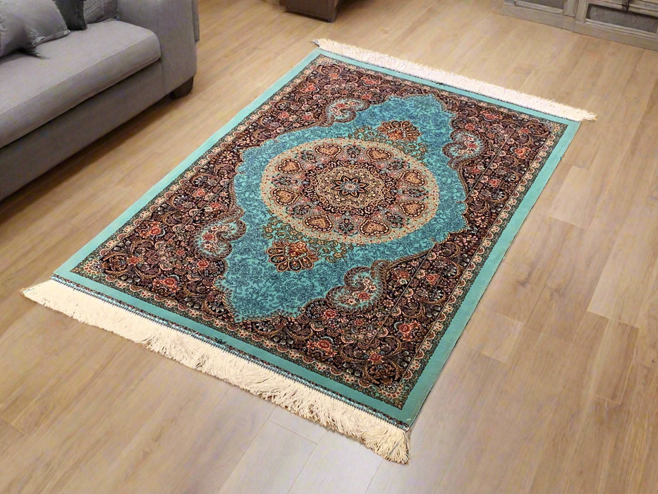 Exquisite 100% Silk Persian Tabriz Rug – Elegant and Luxurious, size 2' 6" x 4"